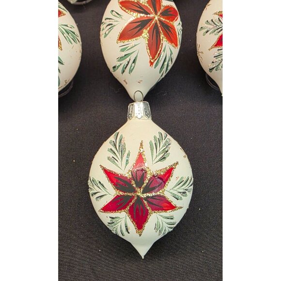 Vintage Christmas Classics Commodore Hand Decorated Poinsettia Glass Ornaments - Picture 4 of 16
